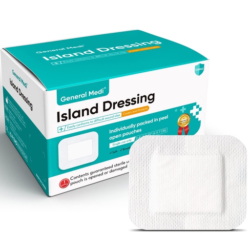 [BRSRMBD3OENAM3Q7] General Medi Sterile Island Dressing Bordered Gauze – 100 Count, 2.4" x 2.75" Gauze Pads, Wound Care Pad with Adhesive Border - Sterile, Soft & Highly Absorbent Medical Grade Dressing Pad