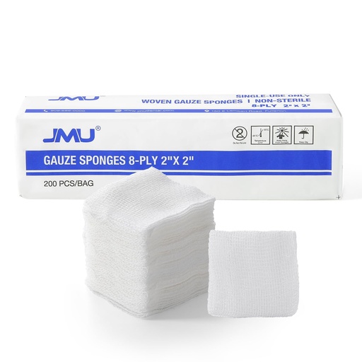 [BRSRYYAKCR7BQDL3] JMU 200 Woven Gauze Sponges 2x2, 8-Ply Non-Sterile Guaze Pads | 100% Cotton Dental Pads