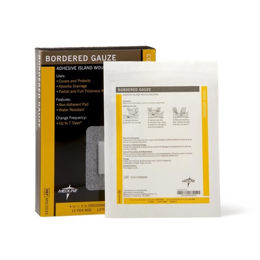 [BRSWIYDYDEGRGDIZ] Medline Sterile Bordered Gauze Adhesive Island Wound Dressing, 4" x 5" with 2" x 2.5" Pad - Count of 15