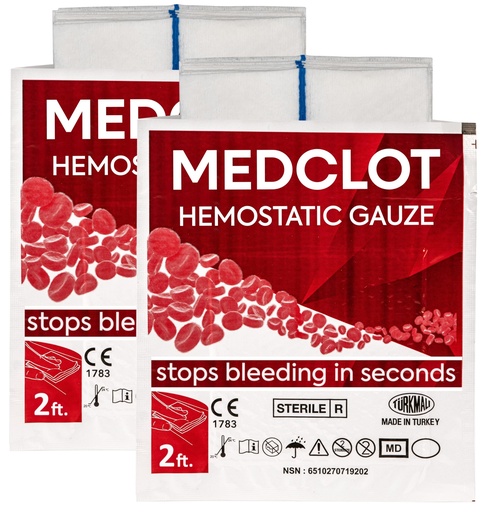 [BRSREZQZBEPAYHQ6] Hemostatic Gauze Bleed Stop Kaolin Blood Clotting Bandage 2-Pack 2ft