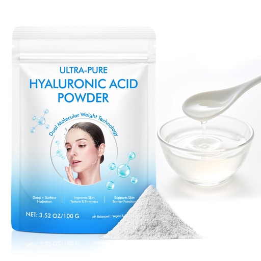 [BRSREFQYBAIBECLX] Hyaluronic Acid Powder, Hyaluronic Acid Supplements for Skin Care, Vegan Cosmetic Grade, Low Molecular Weight, Water-Soluble Moisturizing Ingredient for DIY Facial Serum (3.52 OZ)