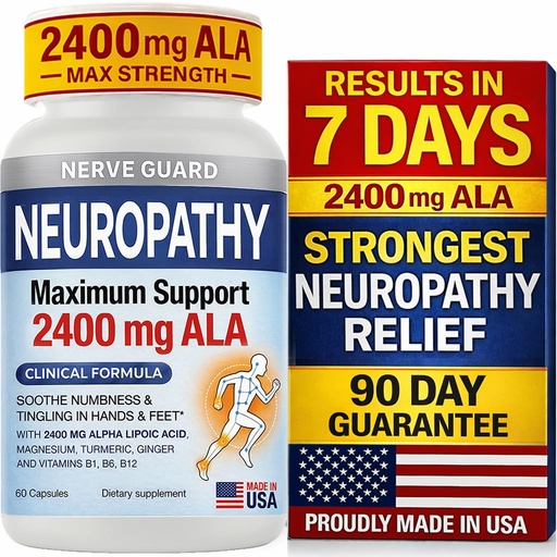 [BRSRGAL6OEOQAC3L] Neuropathy Supplement with 2400 mg Alpha Lipoic Acid – Maximum Strength Nerve Support for Feet Hands Legs Toes – 2400mg ALA, Vitamins B12 B6 & B1, Magnesium, Turmeric – 60 Capsules