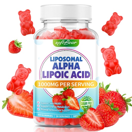 [BRSRGFAKCUPBSHL5] softbear Liposomal Alpha Lipoic Acid Gummies 1000mg, Alpha Lipoic Acid Nutritional Supplements for Nerve Health & Antioxidant Support, Organic/Vegan/Sugar-Free, Strawberry Flavor 60 Count