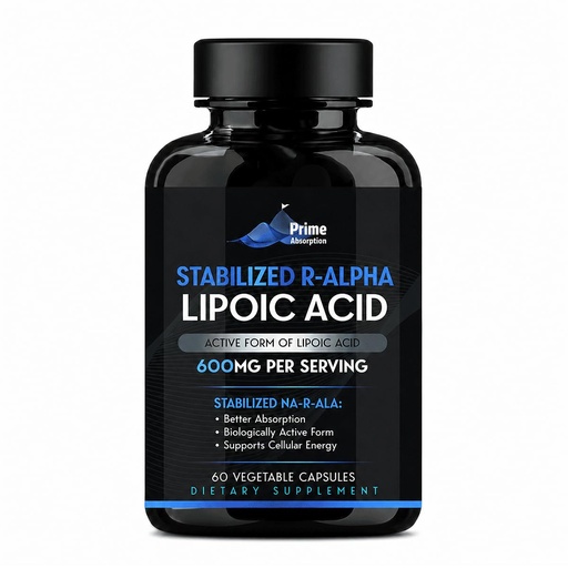 [BRSRGCAOOB5WGCA3] Stabilized R-Alpha Lipoic Acid- 600mg per Serving, 60 Vegan Capsules- Active R-Form of R-Lipoic Acid with Enhanced Absorption, Non-GMO-Gluten-Free (Na R-ALA) Supplement