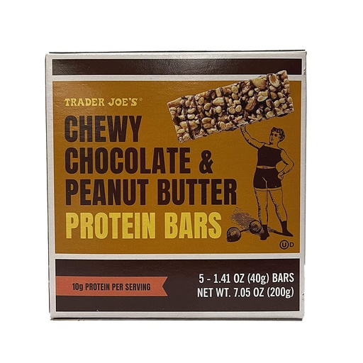 [BRSWYAATOAFWG33G] Trader Joe's Chewy Chocolate & Peanut Butter Protein Bars - 5 Bars in a Box - 10g Protein Per Serving