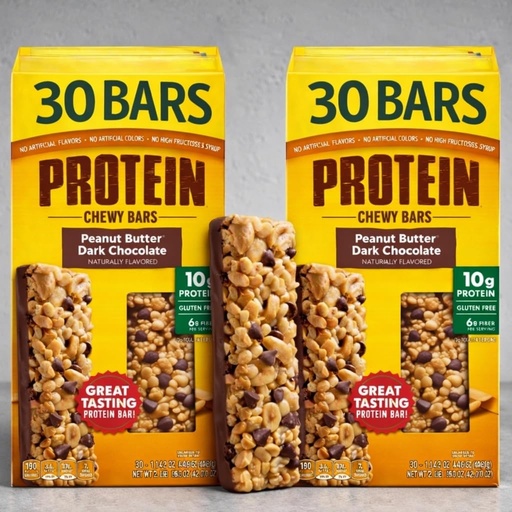 [BRSRGAARAQPAKDL4] Protein Bars Peanut Butter Dark Chocolate – Bulk Family 2 Pack Chewy Snack Bars, 60 Bars, 10g Protein, Gluten Free Energy Bars, 1.42 oz Each (85.2 oz Total)