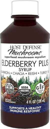 [BRSWYZICBYFAGFA4] Host Defense Elderberry Plus Syrup - Imūnās, elpošanas un plaušu atbalsta papildinājums* - Šķidro sēņu papildinājums ar Turciju Aste, Reishi, Agarikon & Chaga* - 4 fl oz (12 Kalpo)
