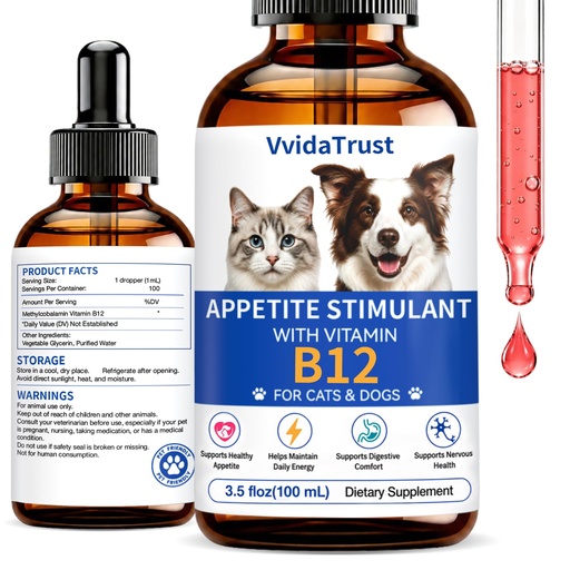 [BRSRYZYYAB7B4EIY] Dog & Cat Appetite Stimulant, Vitamin B12 (Methylcobalamin) Supplement | Energy & Appetite, Immune System Support - 3.5 fl oz