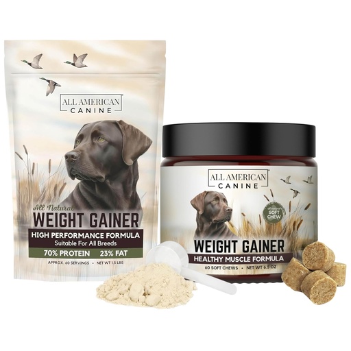 [BRSREBIYC4GWC3Q6] All American Canine Dog Weight Gainer Powder & Chews Bundle | High-calorie powder plus soft chews for weight gain, mass and recovery, appetite stimulant, made in USA