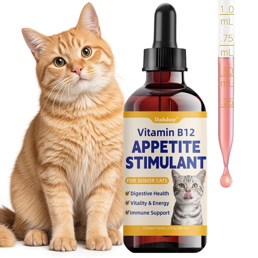 [BRSRGYYQAQAQGGT5] Cat Appetite Stimulant & Weight Gainer - Liquid B12 for Senior & Low Weight Felines - Supports Energy, Recovery, Digestion & Immune Health with L Lysine, Iron, Taurine - Cat Vitamins and Supplements