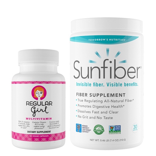 [BRSROFIPCEMWMEIZ] Regular Girl Tomorrow's Nutrition, Women’s Multivitamin (30 Servings) and Sunfiber 210 G Prebiotic Fiber (30 Servings) Bundle, Energy and Low FODMAP Digestive Support