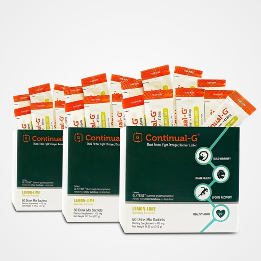 [BRSRMGI2C5YAKADK] CONTINUAL - G Powder - Clinically Proven Cellular Glutathione Precursor | Benefit of Glyteine & Sunfiber | Immune Support, Master Antioxidant, Detox, Brain Health & Skin Care | 180 Sachets