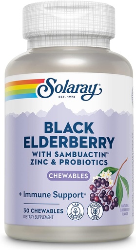 [BRSWKH3QPIEAKYL2] SOLARAY Black Elderberry Extract with Zinc, Probiotics & Vitamin C | Healthy Immune System Support | 30 Chewable Tablets