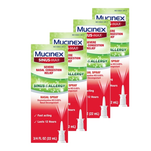 [BRSWYGD2CQBQGHI7] Mucinex Sinus-Max Nasal Spray for Sinus & Allergy, Fast-Acting & Fragrance Free, 12 Hour Severe Nasal Congestion Relief, 0.75 Fl Oz (Pack of 4)