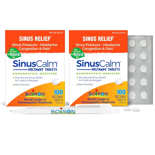 [BRSRGCYYCIGR6E3L] Boiron SinusCalm Tabs - 100 Count (Pack of 2) for Sinus Pressure and Pain Relief, Runny Nose, Congestion, Headache - Sinus Calm Meltaway Tablets Bundle Pen