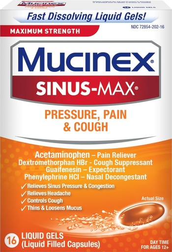 [BRSWKYIYPMGGCET6] Mucinex Sinus-Max Liquid Gels for Severe Congestion Relief, 16 Count