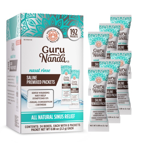 [BRSREEIEOYNRGD3F] GuruNanda PreMixed Saline Packets for Nasal Rinse (192 Count), All Natural Sinus Rinse Packets to Help with Allergies & Congestion Relief, 0.08oz Each