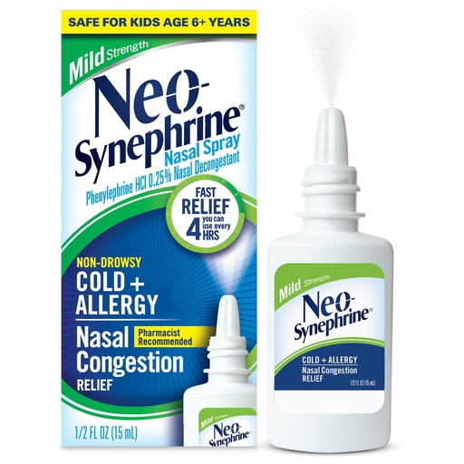 [BRSWYFIFBMMQE33L] Neosynephrine Decongestant Nasal Spray for Cold & Sinus Relief, Mild Strength, 0.5 Fl Oz