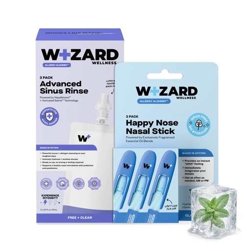 [BRSRYZAPOUIBOEQ6] WIZARD WELLNESS Happy Nose Inhaler Stick + Sinus Rinse Bundle | Drug-Free Allergy & Congestion Relief | Travel Kit | Instant Menthol Vapor + Deep Nasal Flush | Mess-Free | Pocket-Ready | 3-Pack