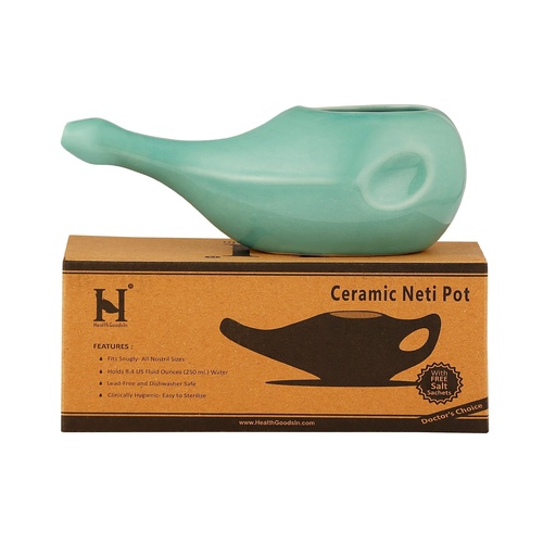 [BRSRMEITO4IBGYD2] HealthGoodsIn Ceramic Neti Pot, Dishwasher Safe, for Nasal Cleansing + 5 Sachet Neti Salt, Without Handle (Teal)