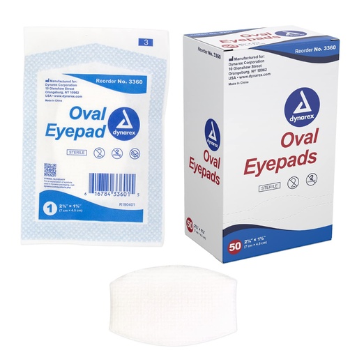 [BRSWIYT7AR5QYETE] Dynarex Sterile Oval Eye Pads - Individually Wrapped Cotton Patches with Mesh Covering - Single Use, Comfortable, Absorbent Sterile Pads for Eyes - 2.63x1.63", 1 Box of 50 | 2.63 x 1.63 in, Polyester Blend, Single Use Medical Patch, Post Surgery Care, Dust And Moisture Barrier, Model 3360