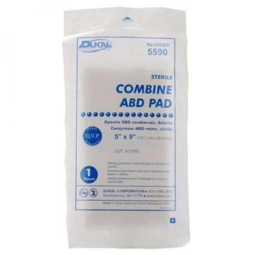 [BRSWGBALAQPAKGT5] Dukal, 5590 Combine ABD Pad, Sterile, 5" W x 9" L, Each
