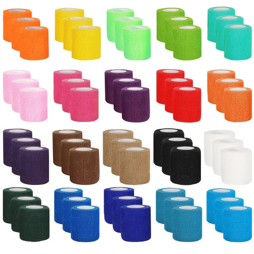 [BRSRYYY6AQBAKC3G] 60PCS Self Adhesive Bandage Wrap, 2 Inch × 5 Yard Breathable Elastic Cohesive Bandage Wrap, Athletic Cohesive Tape, Sports Tape, Vet Wrap for Wrist, Ankle, Sprains, Swelling(Multicolored)