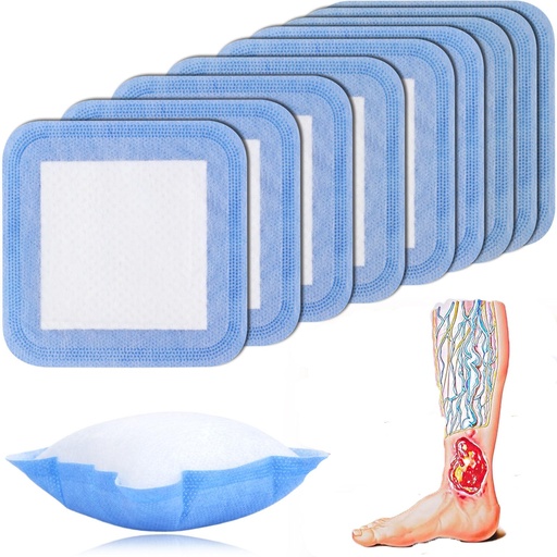 [BRSROAA3OQGWADL7] Super Absorbent Dressing Pad for Heavy Exuding Draining Wound Pressure Sore Foot Ulcers Venous Ulcer Leg Cut Skinned Fast Healing Wounds Care 4"x4" (Pack of 10)