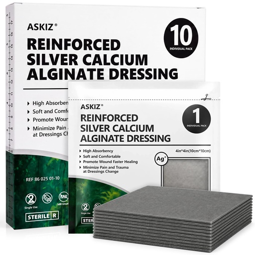 [BRSRGBD4CEAQIYLU] Ag Silver Calcium Alginate Wound Dressing Pads,10 Individual Pack, Soft Silver Dressings for Wound Care, Gentle Highly Absorbent Dressing, Non Stick Gauze Pads for Wounds