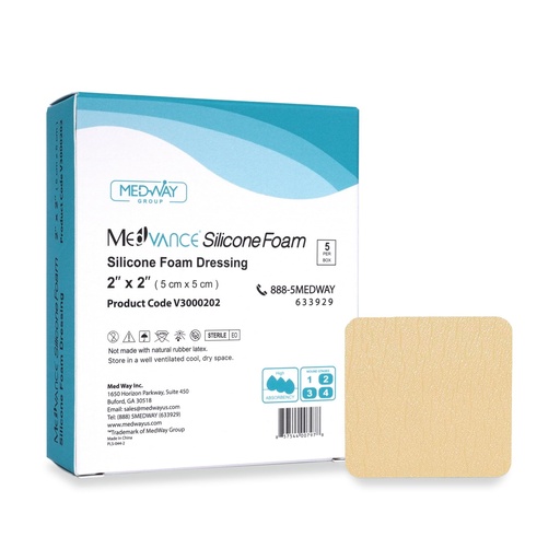 [BRSWGEL7O56RY3Q2] MedVance Silicone Adhesive Foam Dressing Without Border, 2"x2", Box of 5 | Sterile And Individually Wrapped - Waterproof - Promotes Faster Healing - Easy To Apply And Remove - Breathable And Gentle