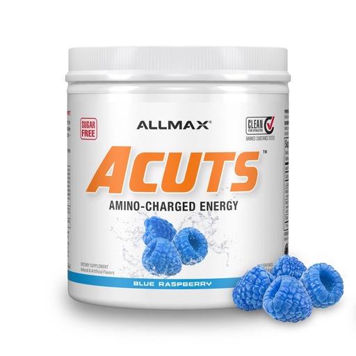 [BRSWG2Y5BF4AK33G] ALLMAX ACUTS Amino Energy Powder, Amino Acids Supplement, Blue Raspberry, 30 Servings, Caffeine, Green Coffee Extract, 2000 mg Taurine, L-Carnitine, Sugar Free, Gluten & Dye Free, Amino Acid Drink
