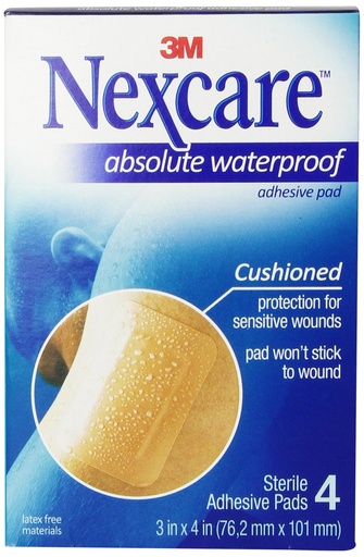 [BRSWKZQ2CMEBOHTI] Nexcare Absolute Waterproof Adhesive Gauze Pad, 3 Inch x 4 Inch