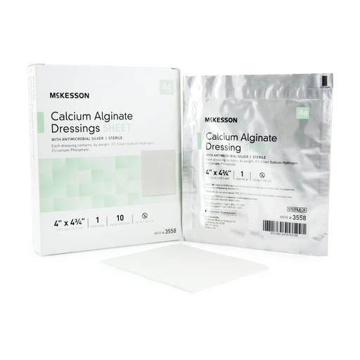 [BRSWKYQ4AQIBKETC] McKesson Calcium Alginate Dressing with Antimicrobial Silver, Sterile Gauze Pads, 4 in x 4 3/4 in, 10 Count