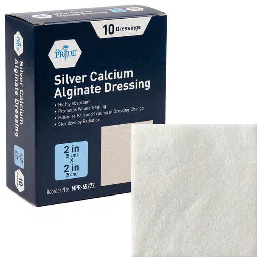 [BRSWGHD6B4GRSFYV] MED PRIDE Silver Calcium Alginate Wound Dressing Pads 2x2 in,Sterile,10-Pk