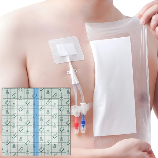 [BRSREYD7CF5WGFD6] 14 Pcs Waterproof Shower Cover 12"x12" with Non-Stick Center Pad for Large Port Surgery Incisions Protector Patch Transparent Film Clear Adhesive Wounds Dressing Bandage Shields