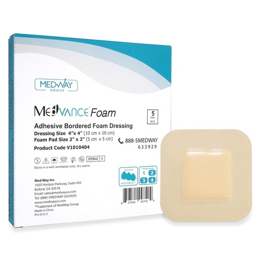 [BRSWGZIPAB7GCE3U] Medvance Waterproof Adhesive Bordered Foam Dressing, 4"x4", Box of 5 | Individually Wrapped - Highly Absorbent Bandages - Semi-Permeable Foam Wound Dressing Pads