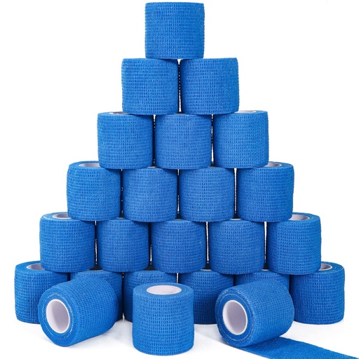 [BRSRMGQBCMIAICA2] 24 Pack Self Adhesive Cohesive Bandage Wrap, 2” x 5 Yards Blue Athletic Tape Pre Wrap Elastic Medical Tape Non Woven Bandage Rolls Vet Wrap for First Aid Medical, Sports, Knee, Ankle, Wrist Sprains