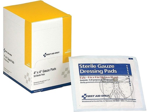 [BRSWIYYMCMMGO23U] First Aid Only 71730 First Aid Only 4-Inch Sterile 8-Ply Pads 50/Box (J213)