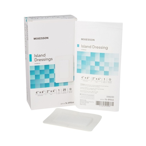 [BRSWGGL3DIHRAFDZ] McKesson Island Dressing, Sterile, Polypropylene, White, 4 x 6 in, 25 ct | Polypropylene / Rayon