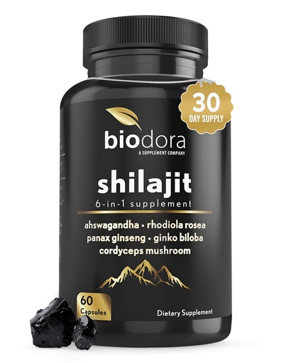 [BRSRA2Q5CMFGY2DU] 6-in-1 Shilajit Supplement 300mg, Mood and Energy Support Supplement with 60mg Pure Ashwagandha, Rhodiola Rosea Panax Ginseng for Immune Support, Memory and Focus, 85+ Trace Minerals, 60 Capsules