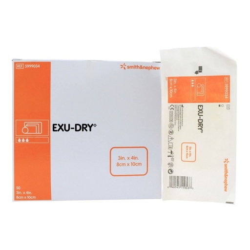 [BRSROZALB55AAFLH] Super Absorbent Dressing EXU-Dry Anti-Shear 3 X 4 Inch Polyethylene/Rayon/Cellulose Rectangle Sterile, Smith & Nephew 5999034, 1 Count