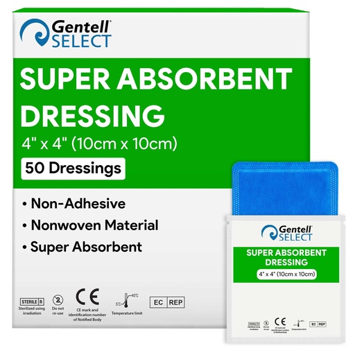 [BRSRG2QEO4GWOGT3] Super Absorbent Non Bordered Foam Dressing 4"x4" - Box of 50 Non Adhesive Pads for Wounds - Moderate to Heavily Exuding Wounds – Breathable and Waterproof