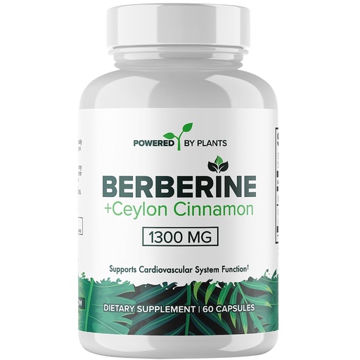 [BRSRO234PIFBE333] Pure Berberine Supplement - 1300mg Berberine with Ceylon Cinnamon for Metabolism & Immune System Support - 60 Servings