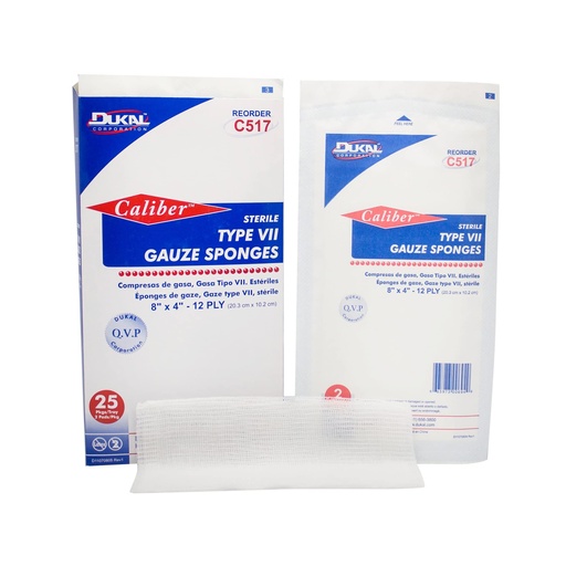 [BRSWYY32CFYG2DLD] Dukal Type VII Gauze Sponges 8" x 4". Pack of 50 Sterile Wound Pads 12-ply. Sterile 100% Сotton Gauze Sponges, Wound Care Dressing Pads for Cleaning, Prepping. Wound Care Gauze Bandages, C517