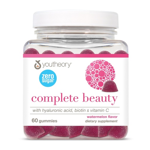 [BRSROAQZOIIRGFDX] Youtheory Complete Beauty Gummies, Watermelon Flavor, Featuring hyaluronic Acid, biotin & Vitamin C, 60 Vegetarian Gummies