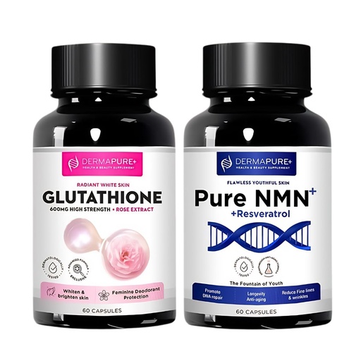 [BRSRGCQ6OEFB43DD] DermaPure+ Complete Skin Care Combo – Glutathione Whitening & NMN Anti-Aging Supplements, Support Youthful Skin, Dark Spots, Hypopigmentation, Melasma & Acne Scars, NAD+ Boost, Reduce Wrinkles