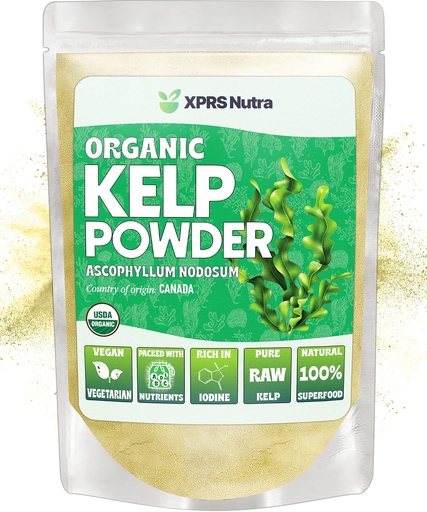 [BRSWYAYFOB4AG23Z] XPRS Nutra Organic Kelp Powder (Ascophyllum Nodosum) - Seaweed Powder Rich in Iodine, Immune Vitamins and Minerals - Food Grade Sea Kelp Supplement Vegan Superfood for Skin Care (4 oz)