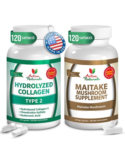 [BRSREBT7BVYQIYI4] Collagen Type 2 with Chondroitin & Hyaluronic Complex + Maitake Mushroom Extract Capsules – Joint, Skin, Hair & Nail Care, Daily Wellness & Balance, No Fillers or Artificial Colors – 120 Veg Caps Each