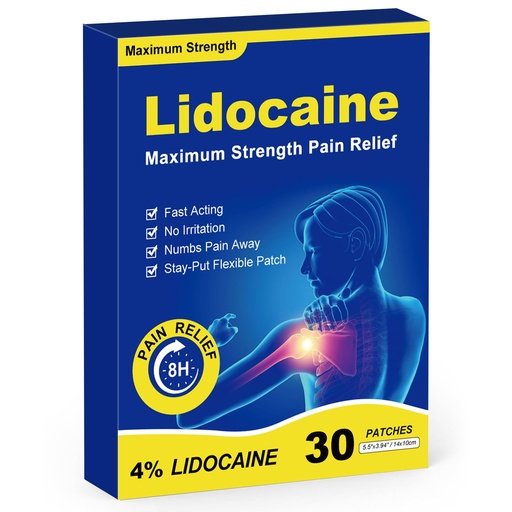 [BRSRYZYCAVYAAFAZ] 4% Lidocaine Patches, Maximum Strength OTC Relief, Fast Acting, 30 Count | Long-Lasting 8-Hour Targeted Pain Relief for Back, Neck, Shoulder, Joint & Muscle Pain