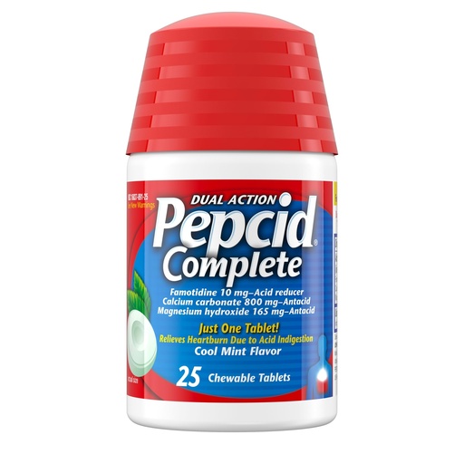 [BRSWKYQ7A4PQKE3I] Pepcid Complete Acid Reducer + Antacid Chews, 10mg Famotidine, Mint, 25 Ct | Heartburn Relief, OTC, 800mg Calcium Carbonate, 165mg Magnesium Hydroxide, 10 mg Famotidine, For Acid Reflux, Fast-Acting